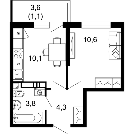 Планировка 1-комн 29,9 м²