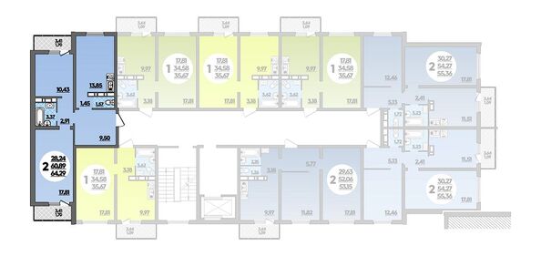 Планировка 2-комн 64,29 м²
