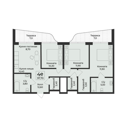 Планировка 4-комн 97,7 м²
