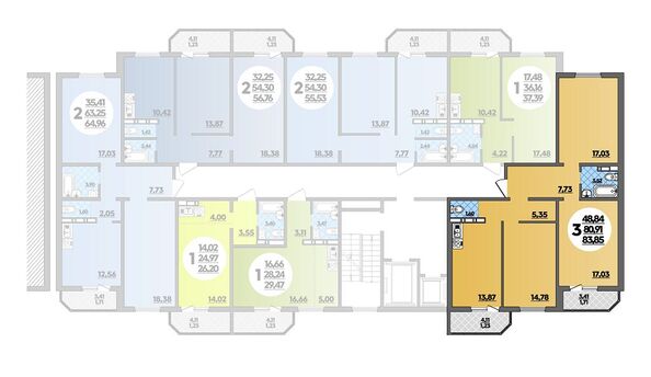 Планировка 3-комн 83,85 м²
