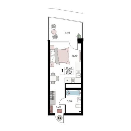 Планировка Апартамент 37,9, 38 м²
