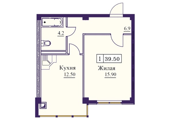 Планировка 1-комн 39,5 м²