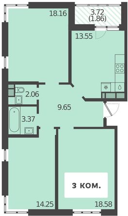 Планировка 3-комн 81,45 м²