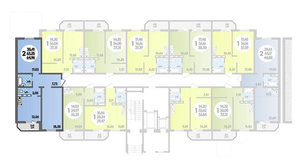 Планировка 2-комн 64,96 м²