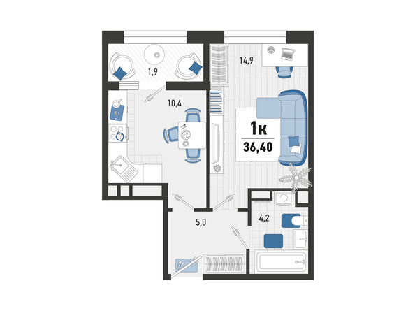 Планировка 1-комн 36,4 м²