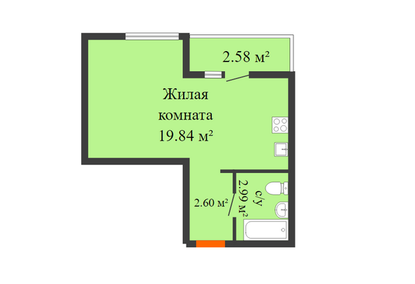 Планировка 1-комн 26,72 м²