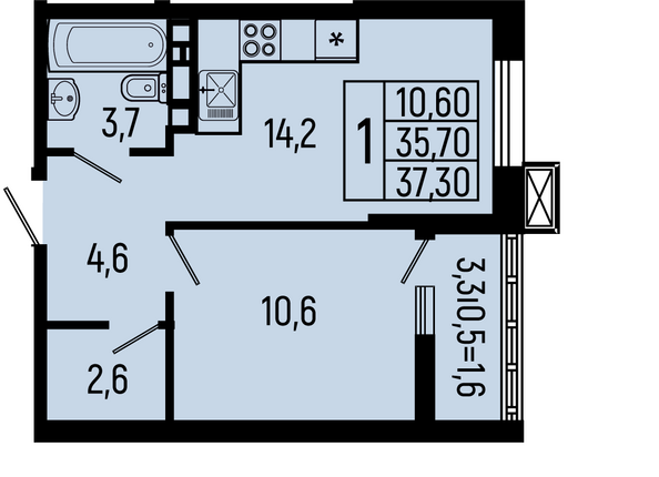 Планировка 1-комн 37,3 м²