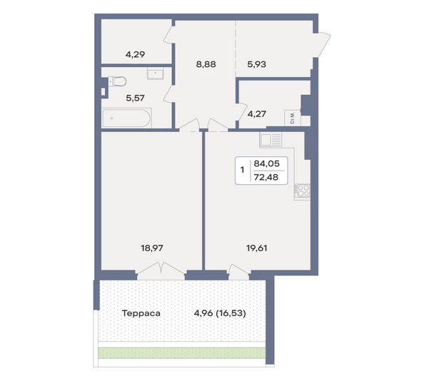 Планировка 1-комн 72,48 м²