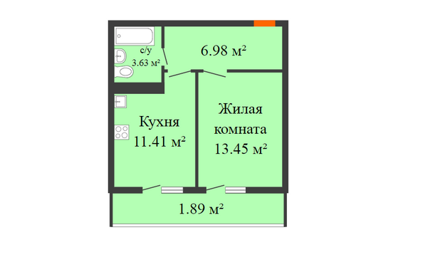 Планировка 1-комн 37,36 м²