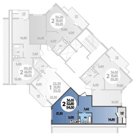 Планировка 2-комн 54,5 м²