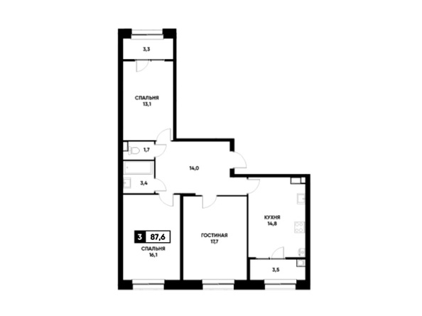 Планировка 3-комн 87,6 м²