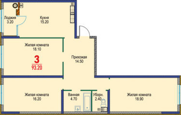Планировка 3-комн 93,2 м²