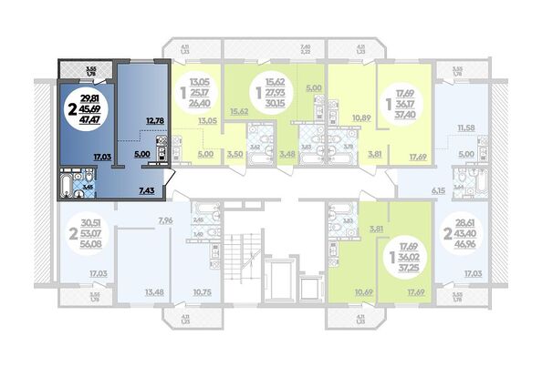 Планировка 2-комн 47,47 м²