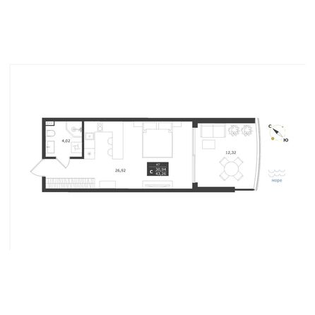 Планировка Апартамент 43,26 м²