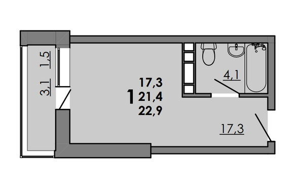Планировка Студия 22,9 м²