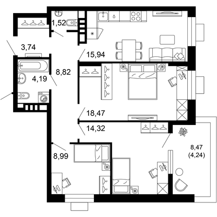Планировка 3-комн 80,23 м²
