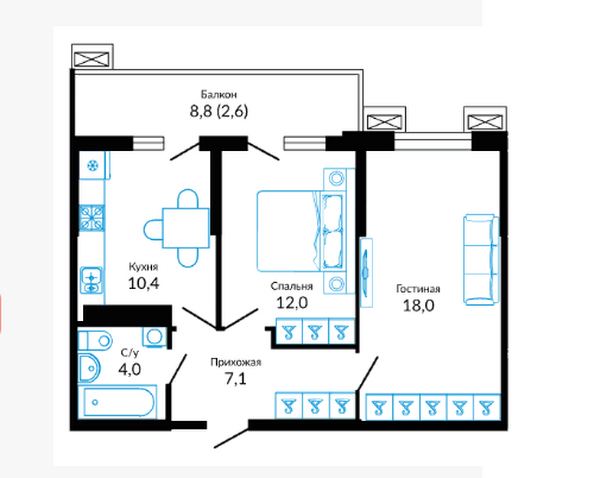 Планировка 2-комн 54 м²
