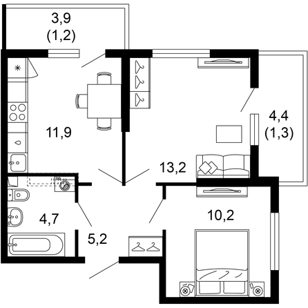 Планировка 2-комн 47,7 м²