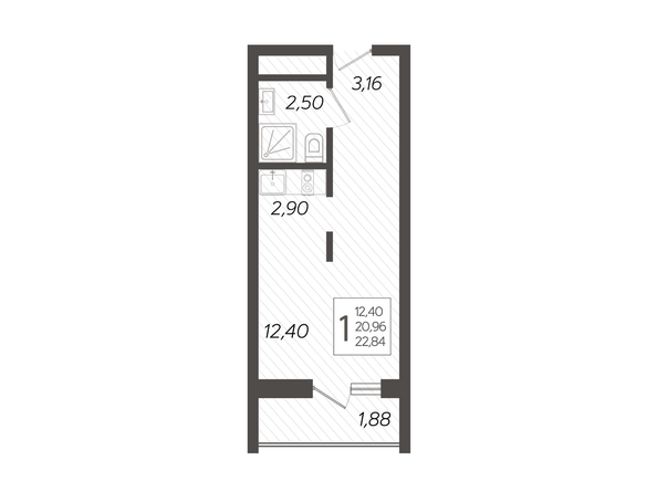 Планировка 1-комн 22,84 м²