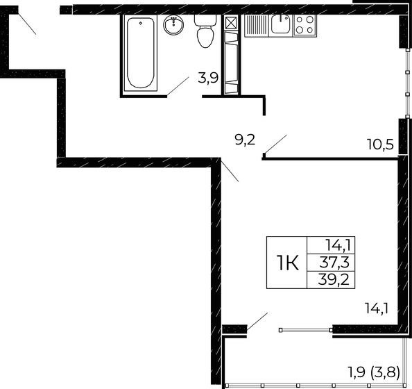 Планировка 1-комн 39,2 м²