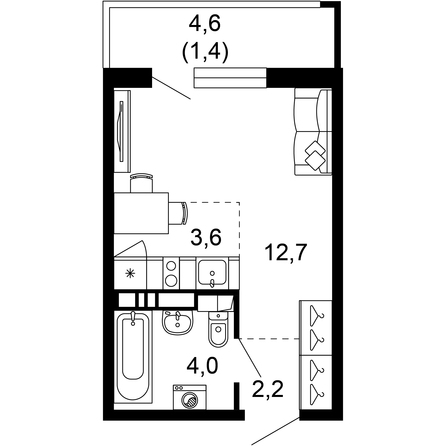 Планировка Студия 23,9 м²