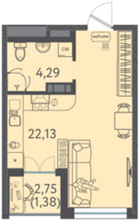 Планировка Студия 27,8 м²