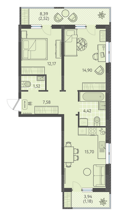 Планировка 2-комн 60,44 - 61,34 м²