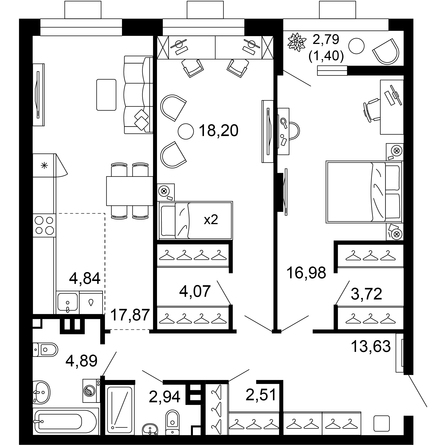 Планировка 3-комн 91,03 м²