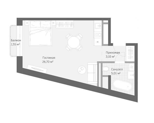 Планировка Апартамент 36,36 м²