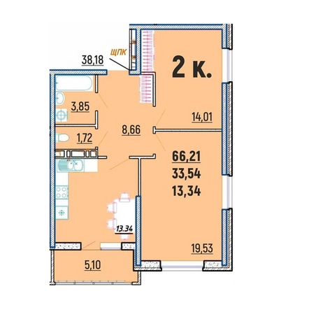 Планировка 2-комн 66,21 м²
