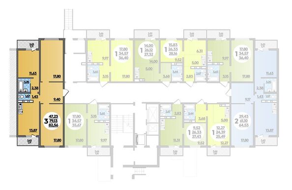 Планировка 3-комн 82,56 м²