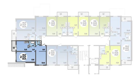 Планировка 2-комн 55,36 м²