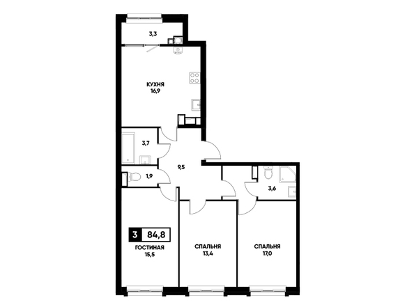 Планировка 3-комн 84,8 м²