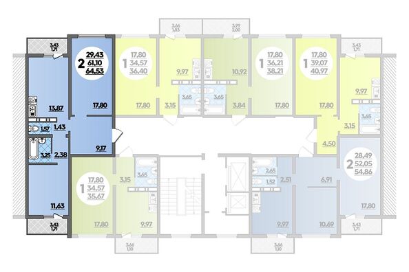 Планировка 2-комн 64,53 м²