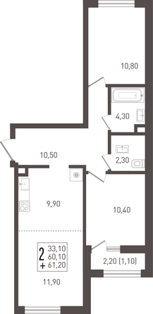 Планировка 2-комн 61,2 м²