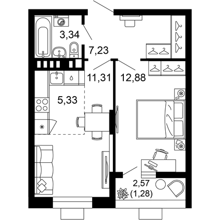 Планировка 2-комн 41,37 м²