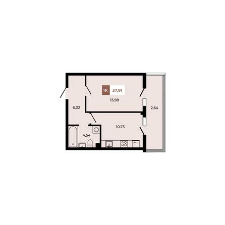 Планировка 1-комн 37,91 м²