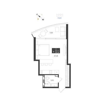 Планировка Апартамент 36,36 - 38,36 м²