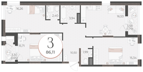 Планировка 3-комн 86,11 м²