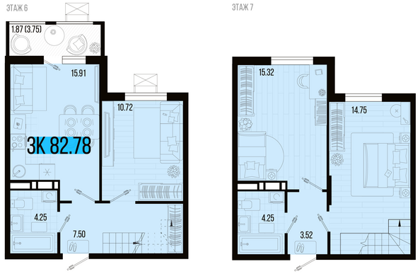 Планировка 3-комн 82,78 м²