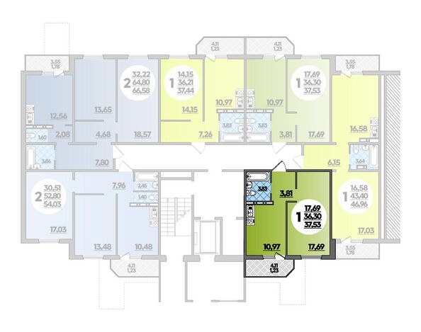 Планировка 1-комн 37,53 м²