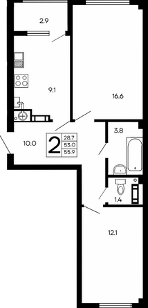 Планировка 2-комн 55,9 м²