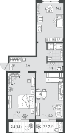 Планировка 2-комн 67,3 м²