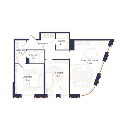 Планировка 2-комн 84,7 м²