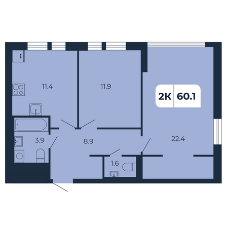 Планировка 2-комн 60,1 м²