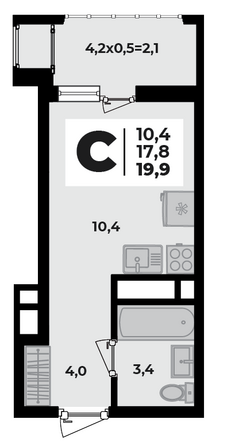 Планировка 1-комн 19,9 м²