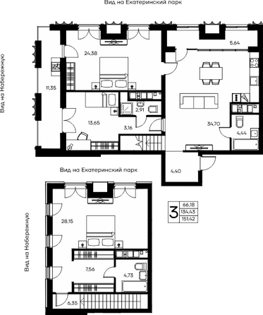 Планировка 3-комн 151,42 м²