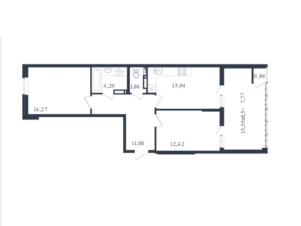 Планировка 2-комн 66,4 м²