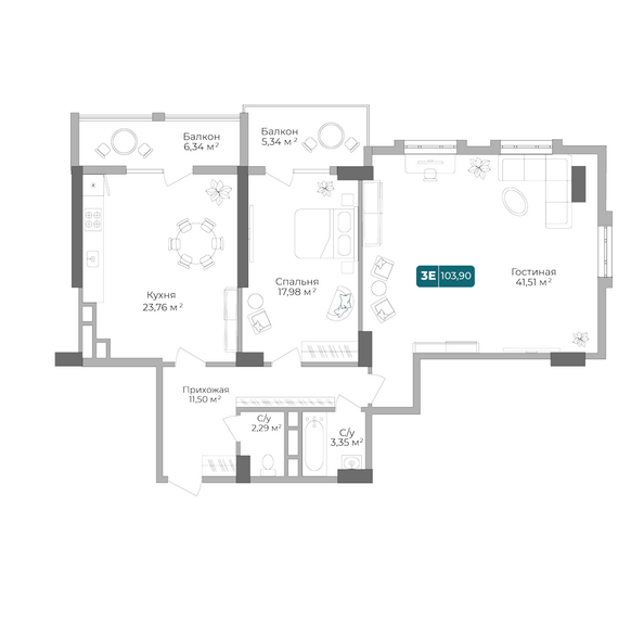 Планировка 2-комн 101,71, 101,72 м²