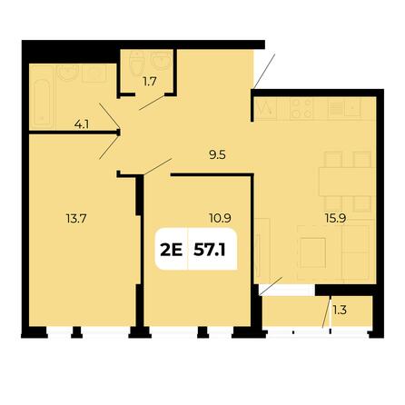 Планировка 2-комн 57,1 м²